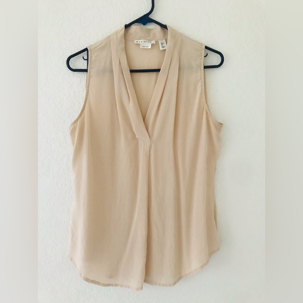 Max Studio Pink / Beige 100% Silk Sleeveless Blouse / Top Sz L, Flowy, Coastal